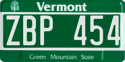 VT license plate ZBP454