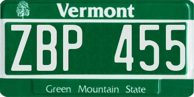 VT license plate ZBP455