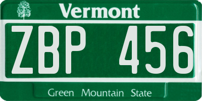 VT license plate ZBP456