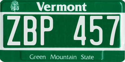 VT license plate ZBP457
