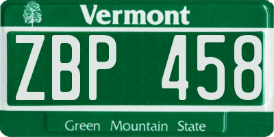 VT license plate ZBP458
