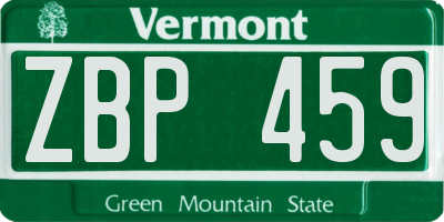 VT license plate ZBP459