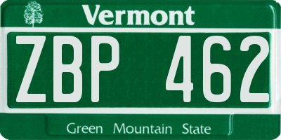 VT license plate ZBP462