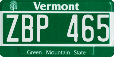 VT license plate ZBP465