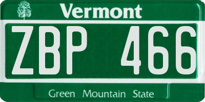 VT license plate ZBP466