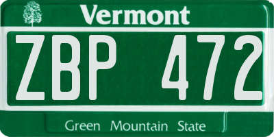VT license plate ZBP472