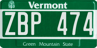VT license plate ZBP474