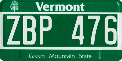 VT license plate ZBP476