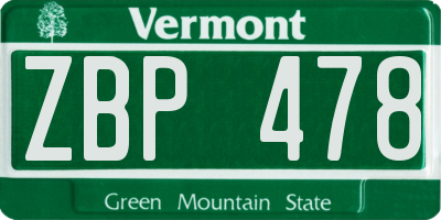 VT license plate ZBP478