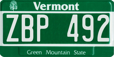 VT license plate ZBP492