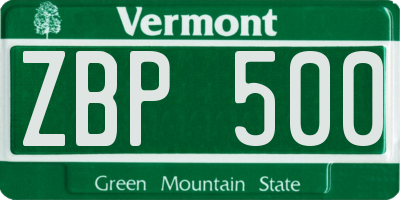 VT license plate ZBP500