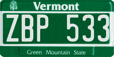 VT license plate ZBP533