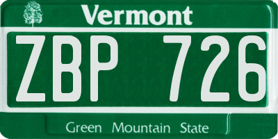 VT license plate ZBP726