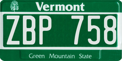 VT license plate ZBP758