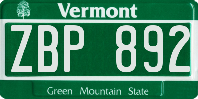 VT license plate ZBP892
