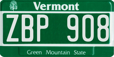 VT license plate ZBP908