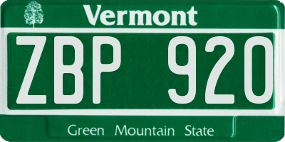 VT license plate ZBP920