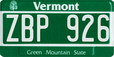 VT license plate ZBP926