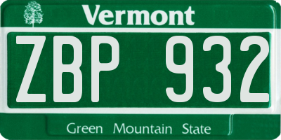 VT license plate ZBP932