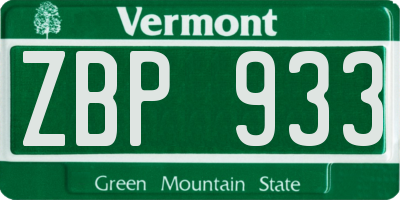 VT license plate ZBP933