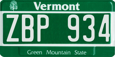 VT license plate ZBP934