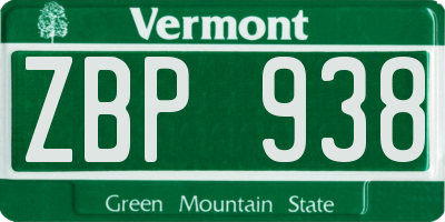 VT license plate ZBP938