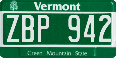 VT license plate ZBP942