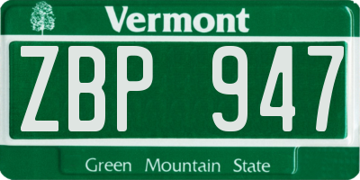 VT license plate ZBP947