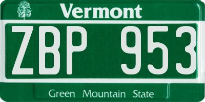 VT license plate ZBP953