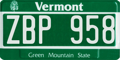 VT license plate ZBP958