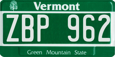 VT license plate ZBP962