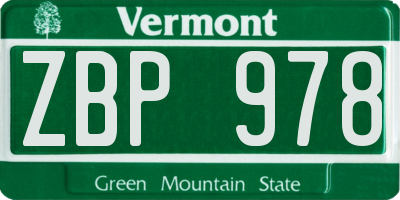 VT license plate ZBP978
