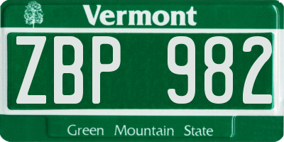 VT license plate ZBP982