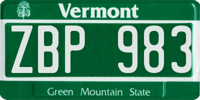 VT license plate ZBP983