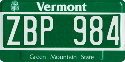 VT license plate ZBP984