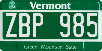 VT license plate ZBP985