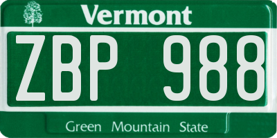 VT license plate ZBP988