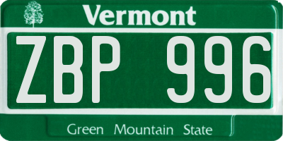 VT license plate ZBP996