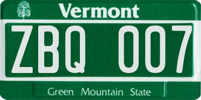 VT license plate ZBQ007