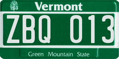 VT license plate ZBQ013