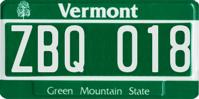 VT license plate ZBQ018
