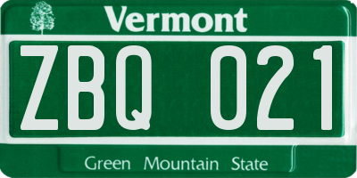 VT license plate ZBQ021