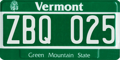 VT license plate ZBQ025
