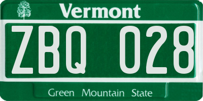 VT license plate ZBQ028