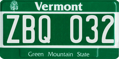 VT license plate ZBQ032