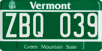 VT license plate ZBQ039