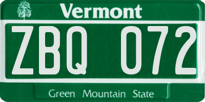 VT license plate ZBQ072