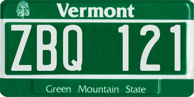 VT license plate ZBQ121