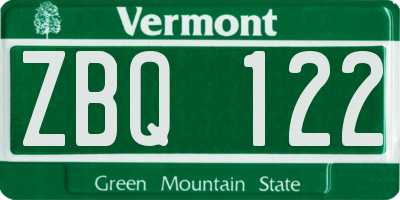 VT license plate ZBQ122