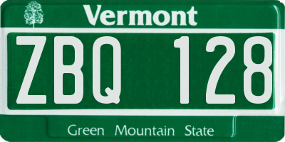 VT license plate ZBQ128